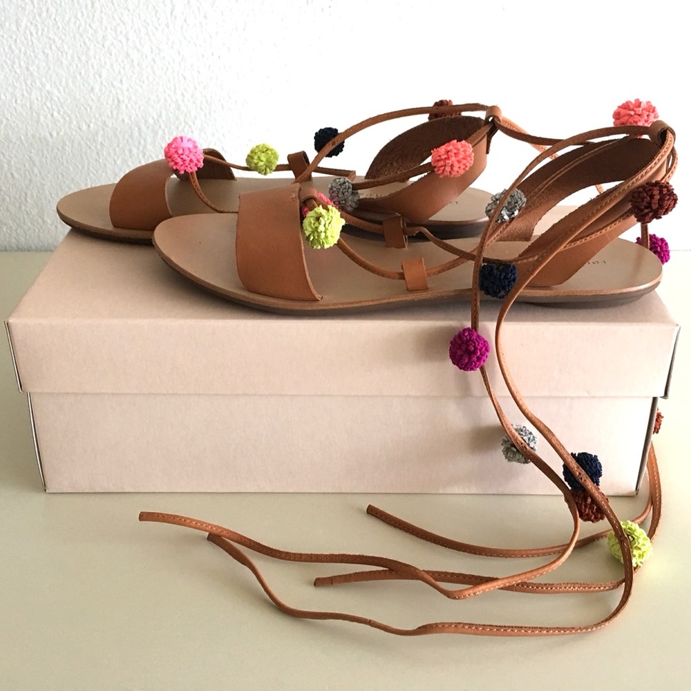 Loeffler Randall Pom-Pom Leather Lace-Up Sandals